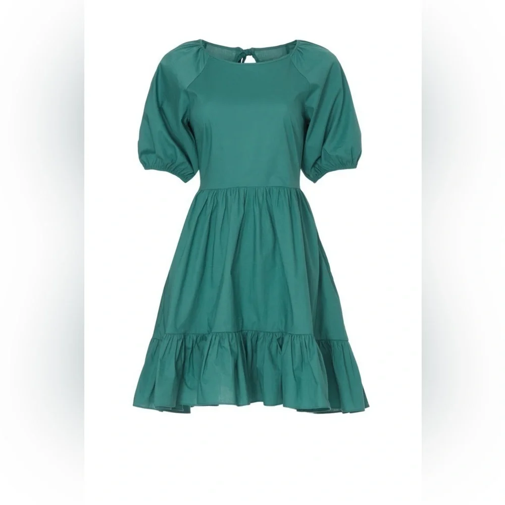 PETER SOM Green Puff Sleeve Dress - Picture 2 of 8